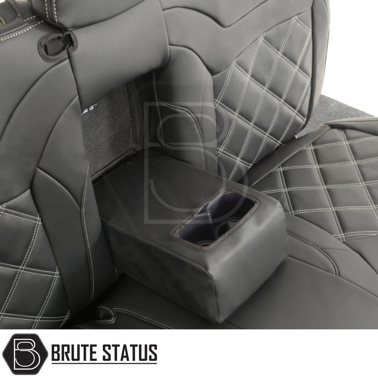 Mitsubishi L200 tailored leatherette seat covers with white double diamond stitching, featuring a snug fit and premium material for enhanced vehicle interior style and protection.