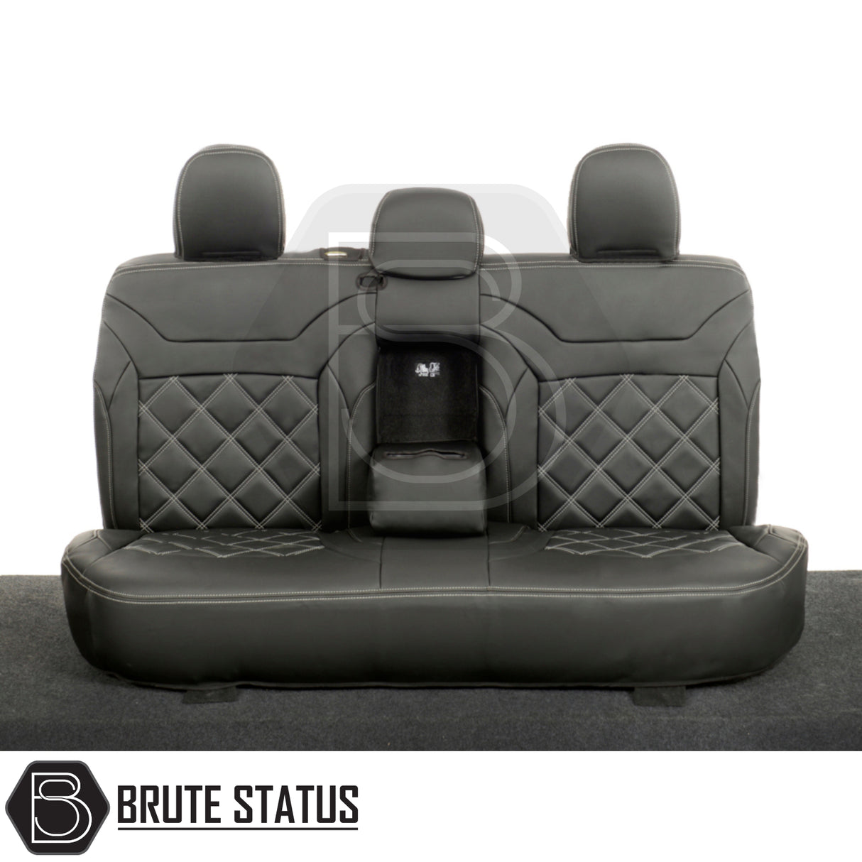 Mitsubishi L200 2015-2021 Series 5 & 6 Barbarian tailored leatherette seat covers, featuring white double diamond Bentley stitch, designed for precise fit and premium protection.