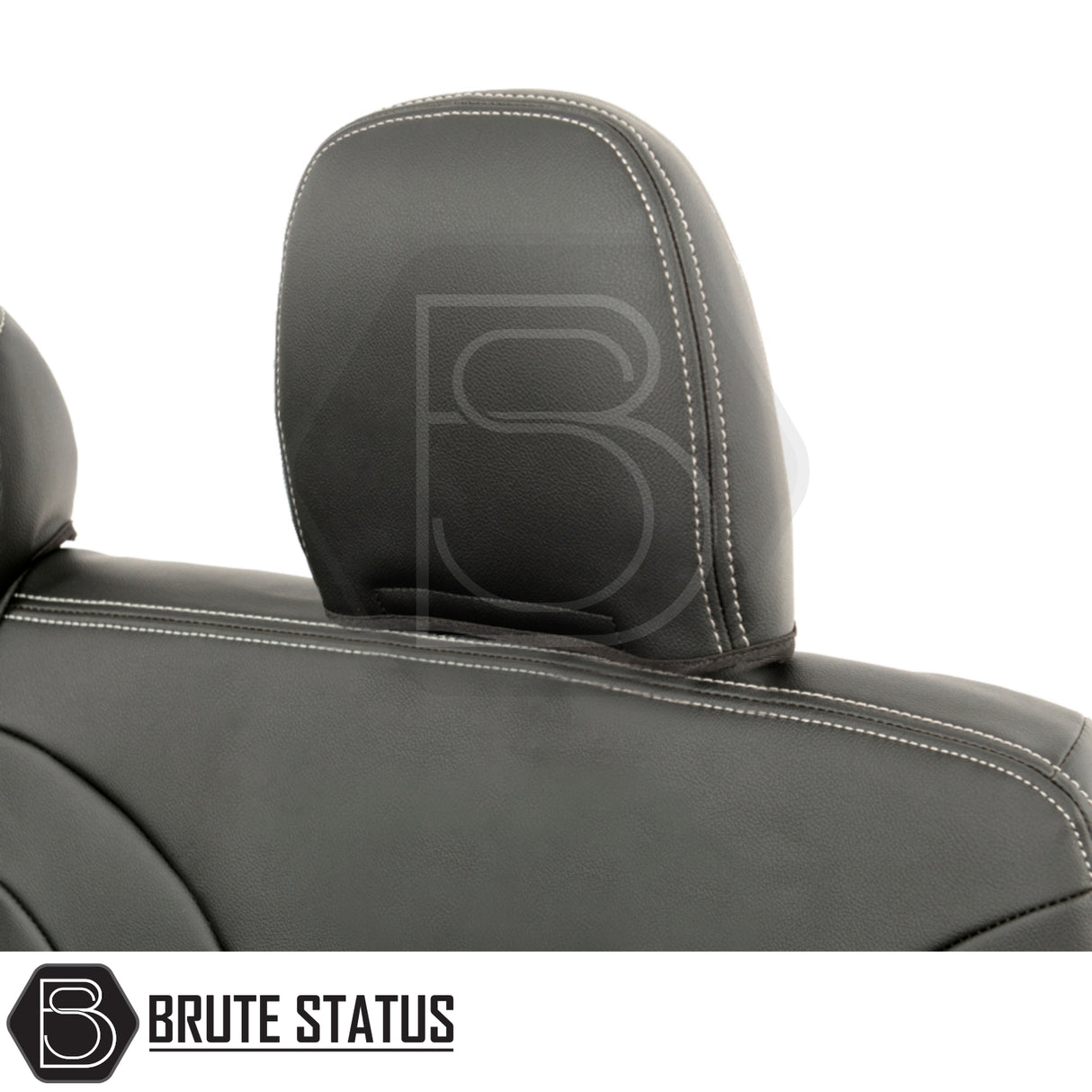 Mitsubishi L200 2015-2021 Barbarian tailored leatherette seat covers, featuring white double diamond Bentley stitch on high-quality foam-backed leatherette, designed for precise vehicle seat fit.