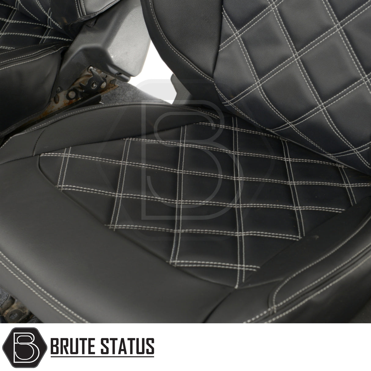 Mitsubishi L200 2015-2021 Series 5 & 6 Barbarian Tailored Leatherette Seat Covers, showcasing detailed stitching and premium fit for enhanced vehicle interior aesthetics.