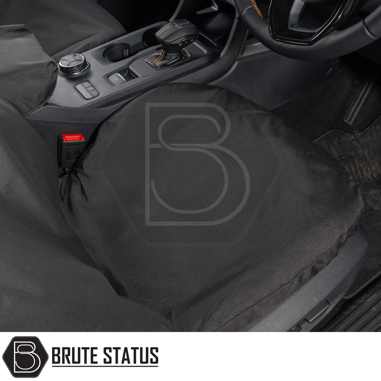 Ford Ranger Wildtrak T9 2023+ seat covers by Brute Status, showcasing durable, water-resistant black fabric, tailored fit, and rugged interior protection.