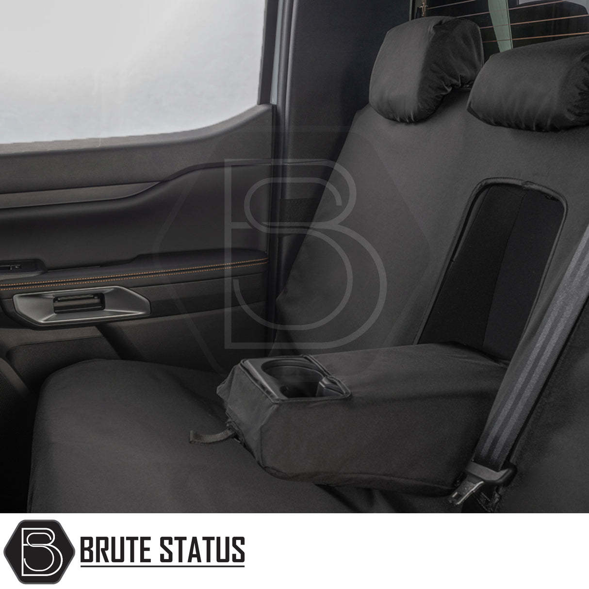 Ford Ranger 2023+ T9 Double Cab Cotton-Backed PU Seat Covers, featuring waterproof, tailored rear bench coverage with functional cutouts and armrest integration for optimal protection.