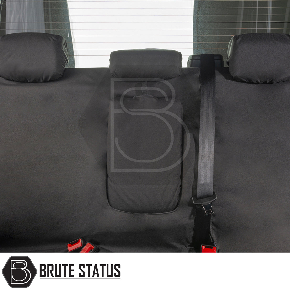 Ford Ranger 2023+ T9 Double Cab Cotton-Backed PU Seat Covers, showcasing black, tailored rear seat protection with headrest and armrest covers, highlighting durability and precise fit.