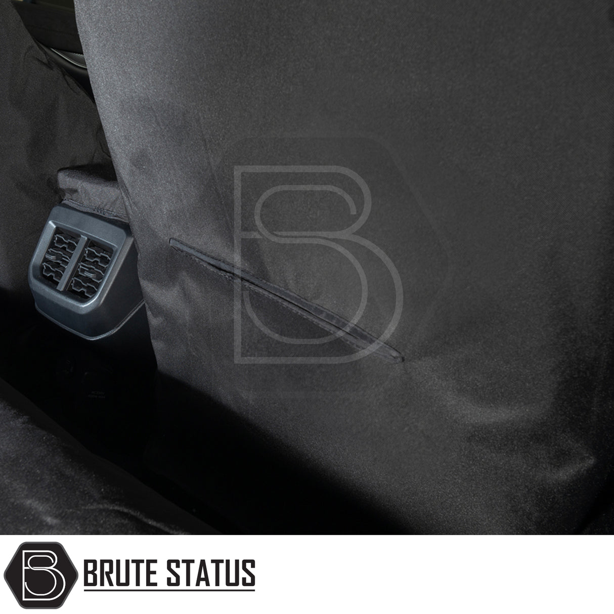 Ford Ranger Raptor T9 2023+ seat covers with black fabric, tailored fit, featuring storage pocket and air-vent access, enhancing interior protection and style.