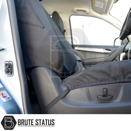 Isuzu D-Max 2012-2020 Double Cab Cotton-Backed PU Seat Covers, tailored for precise fit and premium protection, enhancing vehicle interior with durable, waterproof material.