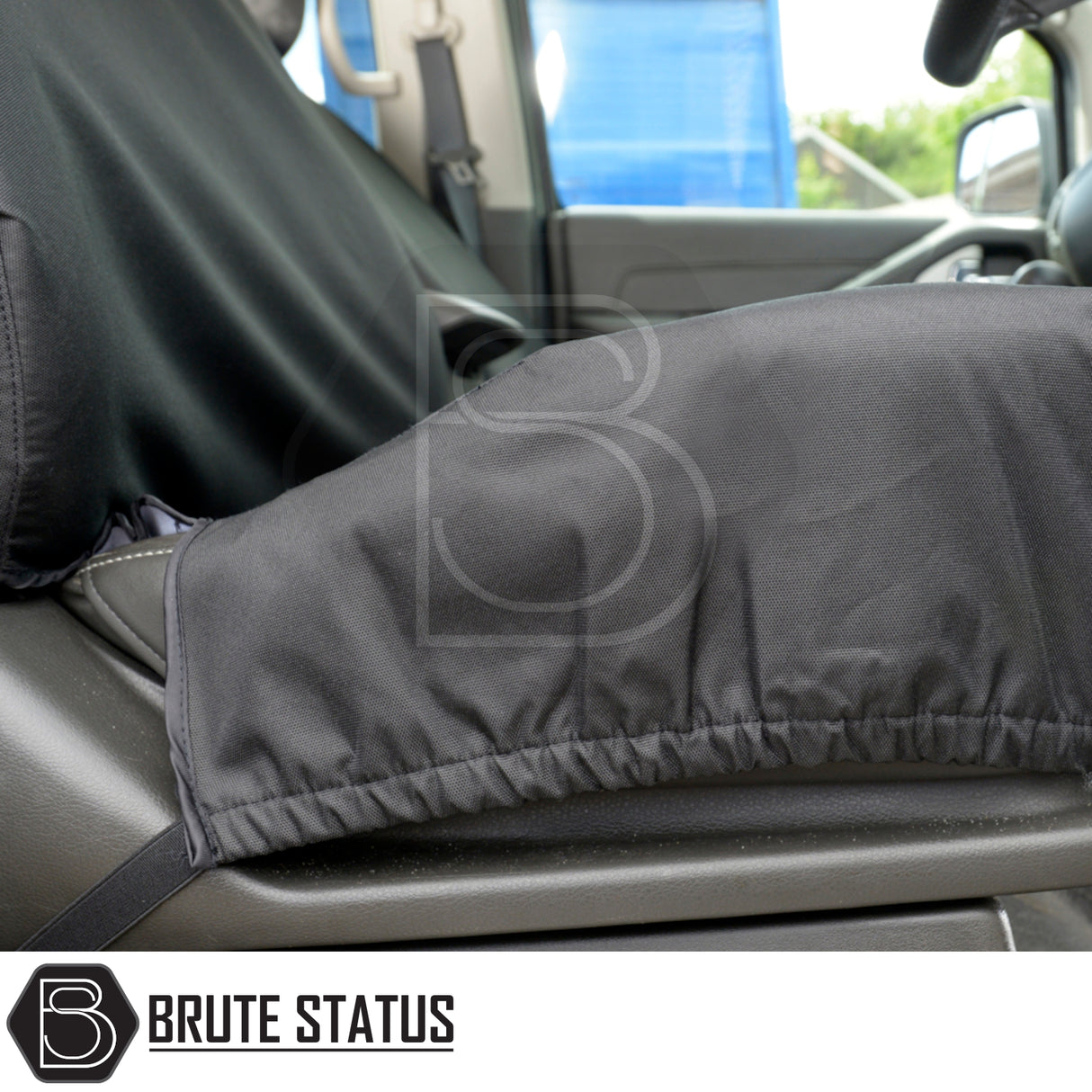 Nissan Navara 2005-2015 D40 Double Cab Cotton-Backed PU Seat Covers, tailored fit with elastic straps, protecting seats from dirt and wear.