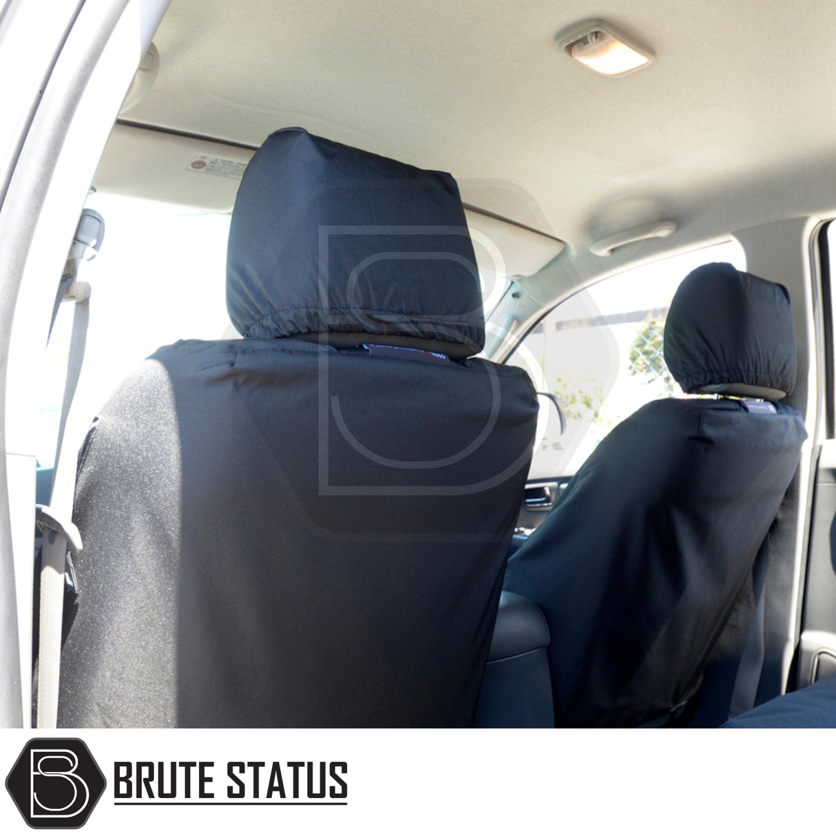 Toyota Hilux 2005-2016 MK6 & MK7 Double Cab Cotton-Backed PU Seat Covers, tailored fit, waterproof, durable material, shown snugly installed in vehicle interior.