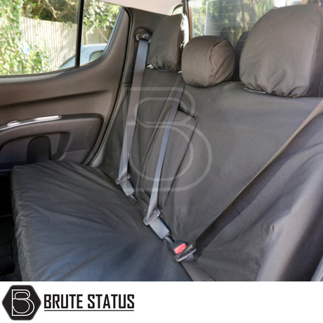 Mitsubishi L200 2005-2015 Series 4 Double Cab Cotton-Backed PU Seat Covers on a car seat, showcasing tailored fit and premium material.