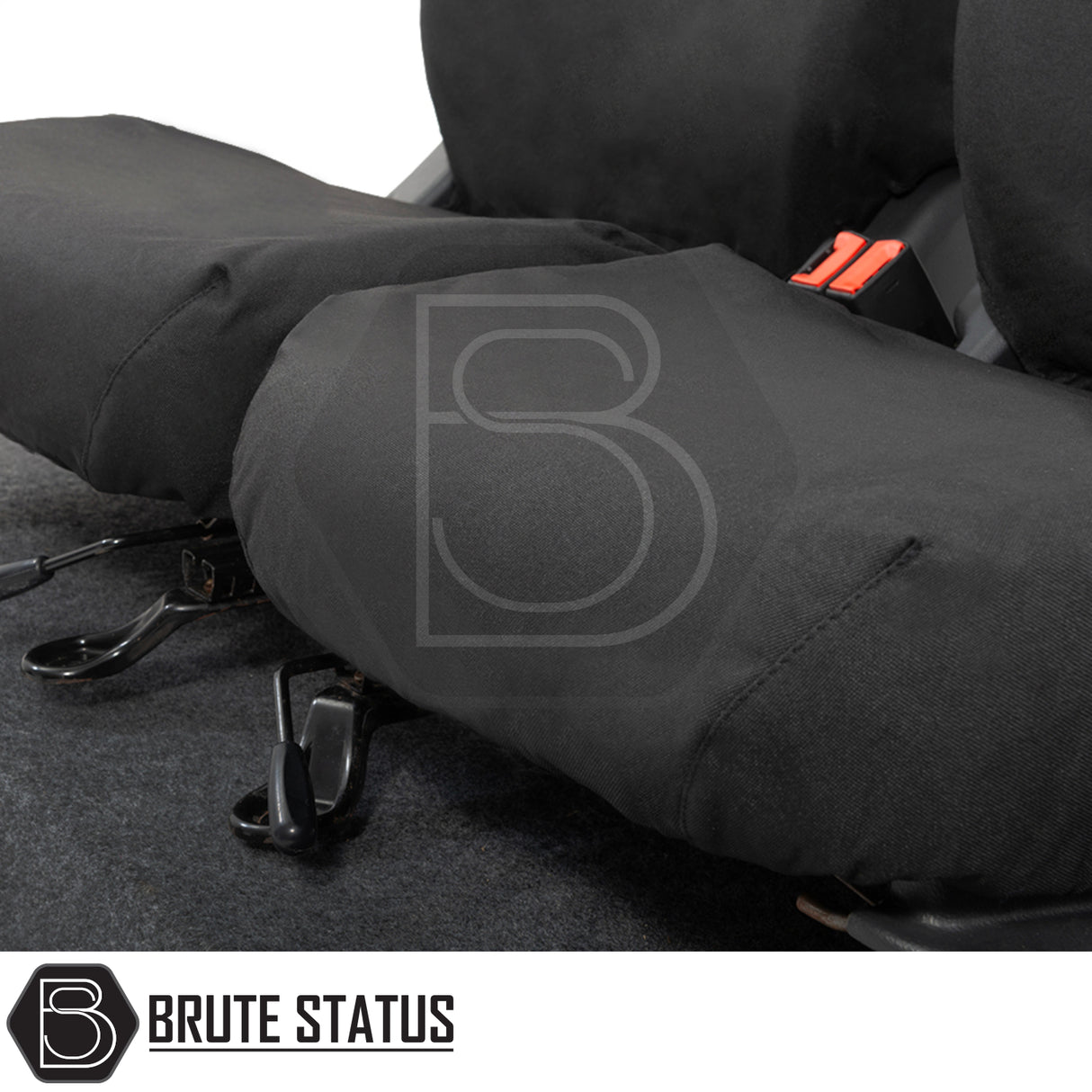 Mitsubishi L200 2015-2021 Double Cab Cotton-Backed PU Seat Covers, tailored for perfect fit and durability, shown with black seat and pillow detail.