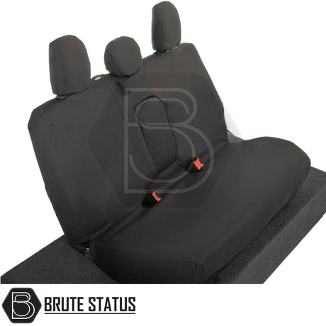 Mitsubishi L200 2015-2021 Double Cab Seat Covers, black with three headrests, custom-tailored, waterproof, enhancing vehicle interior with premium protection.