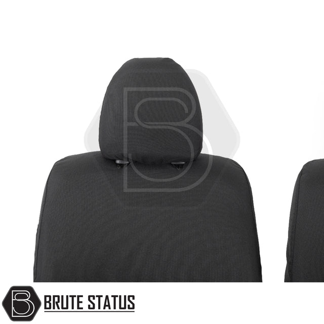Fiat Fullback 2016-2019 Double Cab Cotton-Backed PU Seat Covers, tailored for snug fit and enhanced protection, shown installed on vehicle seats.