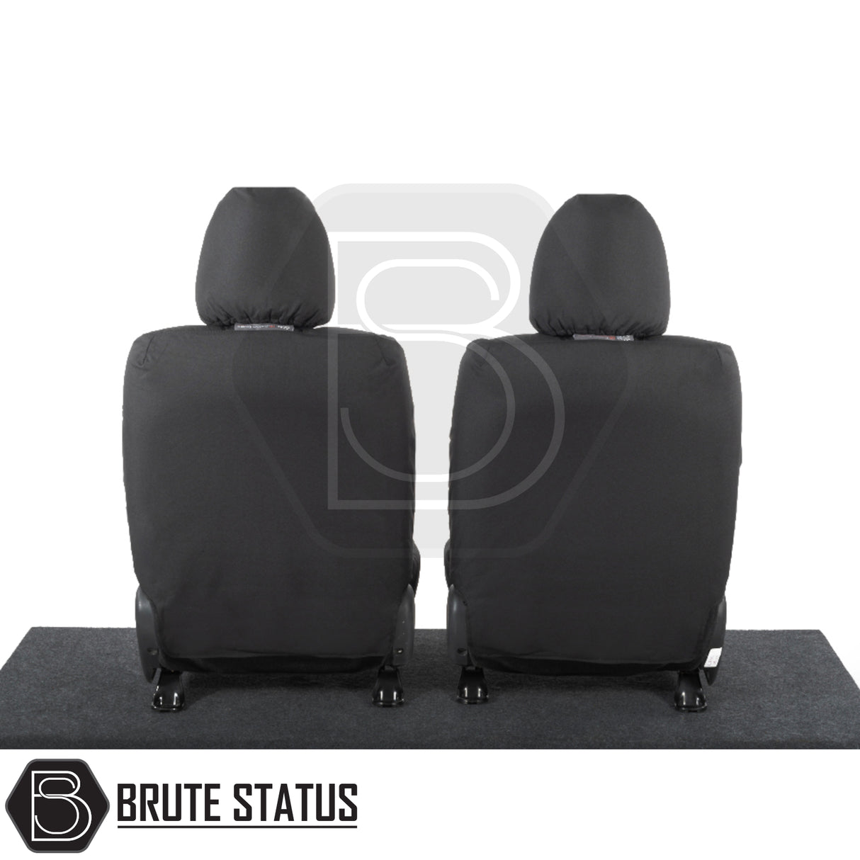 Fiat Fullback 2016-2019 Double Cab PU seat covers, tailored fit, showcasing back view with snug fit, emphasizing durability and premium cotton-backed polyester construction.