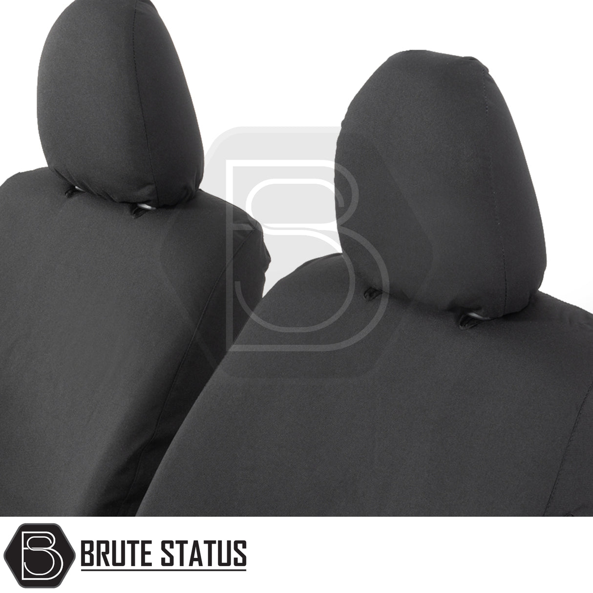 Fiat Fullback 2016-2019 Double Cab Cotton-Backed PU Seat Covers, tailored for precise fit and protection, showcased on black seats with visible headrest detail.
