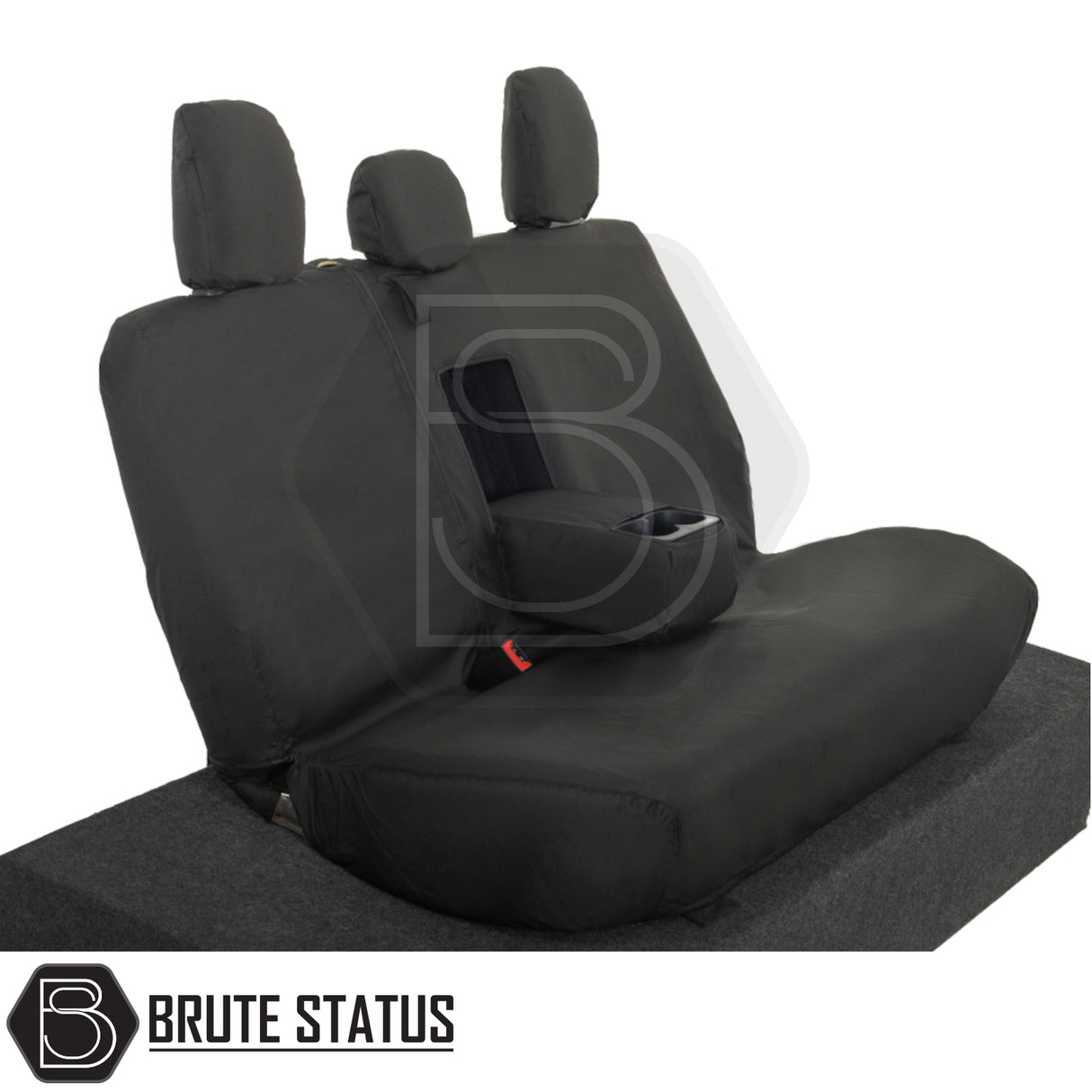 Fiat Fullback 2016-2019 Double Cab Cotton-Backed PU Seat Covers, featuring tailored fit with three headrests and a black seat strap for enhanced protection.