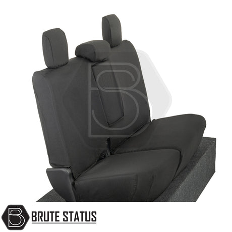 Toyota Hilux 2016+ MK8 & MK9 seat cover set, tailored for double cab, showcasing snug fit with two headrests for optimized truck interior protection.
