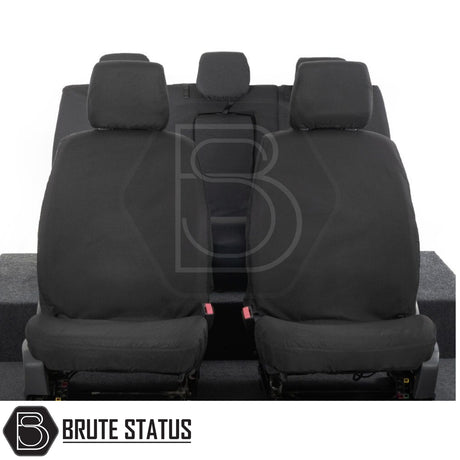 Ford Ranger 2016-2022 T7 & T8 Wildtrak Double Cab Cotton-Backed PU Seat Covers, tailored fit, durable, waterproof, showcasing front seats and protective design.