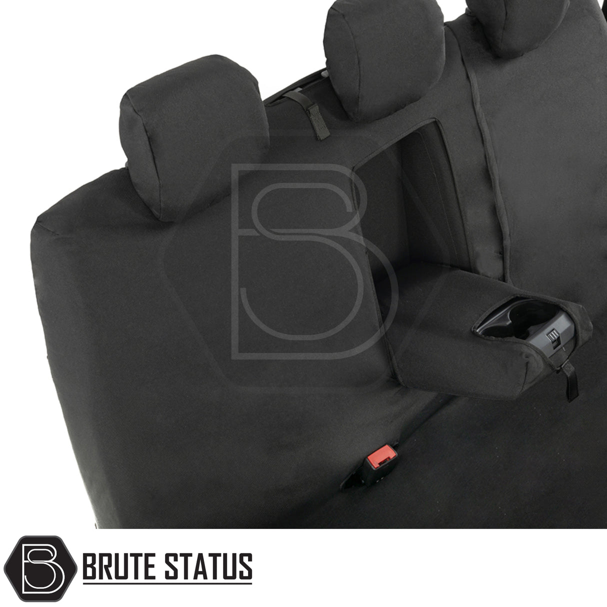 Ford Ranger 2016-2022 Wildtrak seat covers, black with hole for headrest, tailored fit, cotton-backed PU for durability and protection against elements.