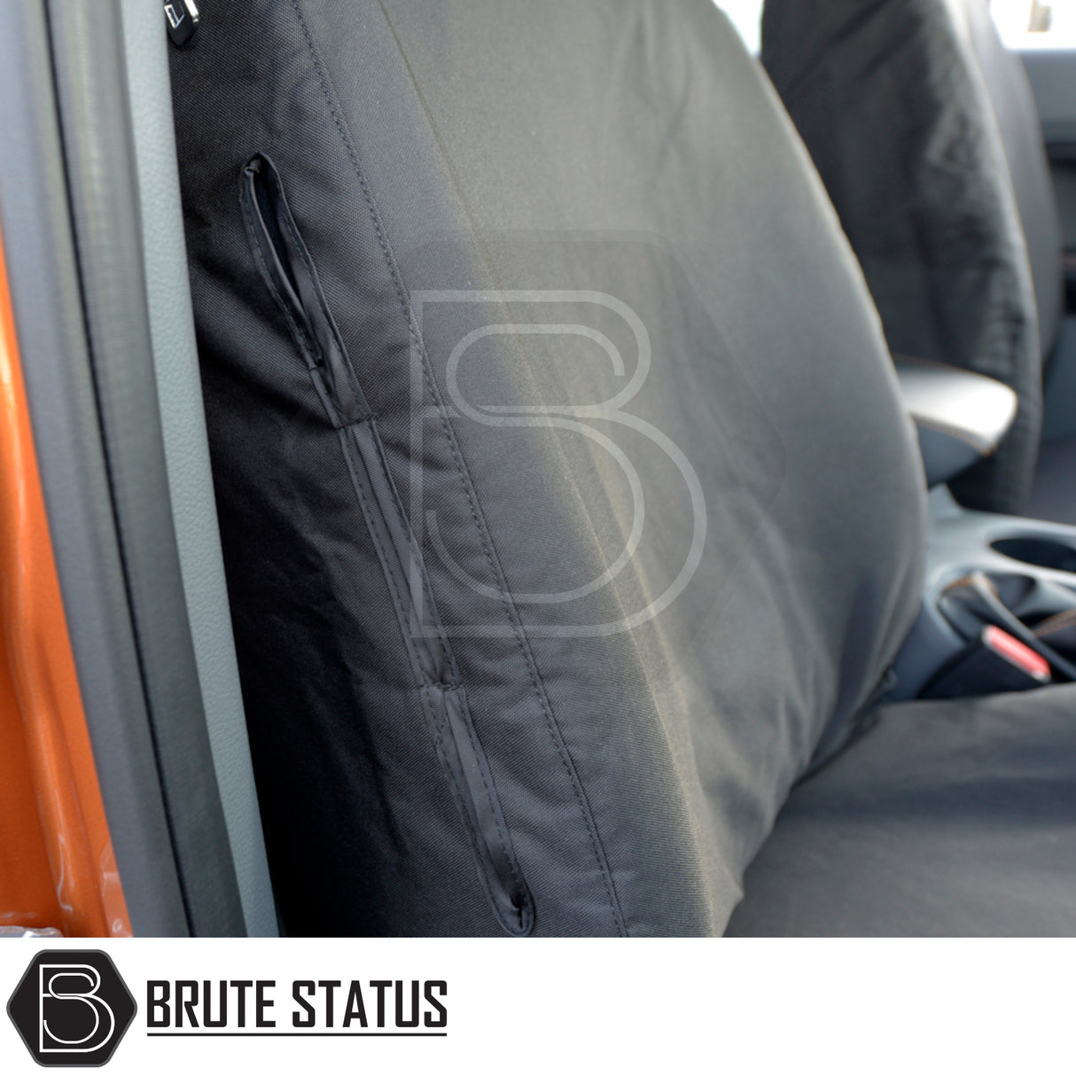 Ford Ranger Wildtrak Double Cab Seat Covers, tailored for a snug fit, shown on a car seat; offers premium protection with cotton-backed PU material.