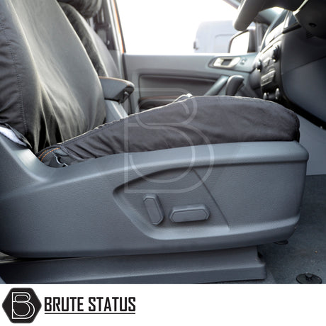 Ford Ranger 2016-2022 T7 & T8 Wildtrak Double Cab Cotton-Backed PU Seat Covers, showcasing tailored fit and premium materials, enhancing vehicle interior protection and style.