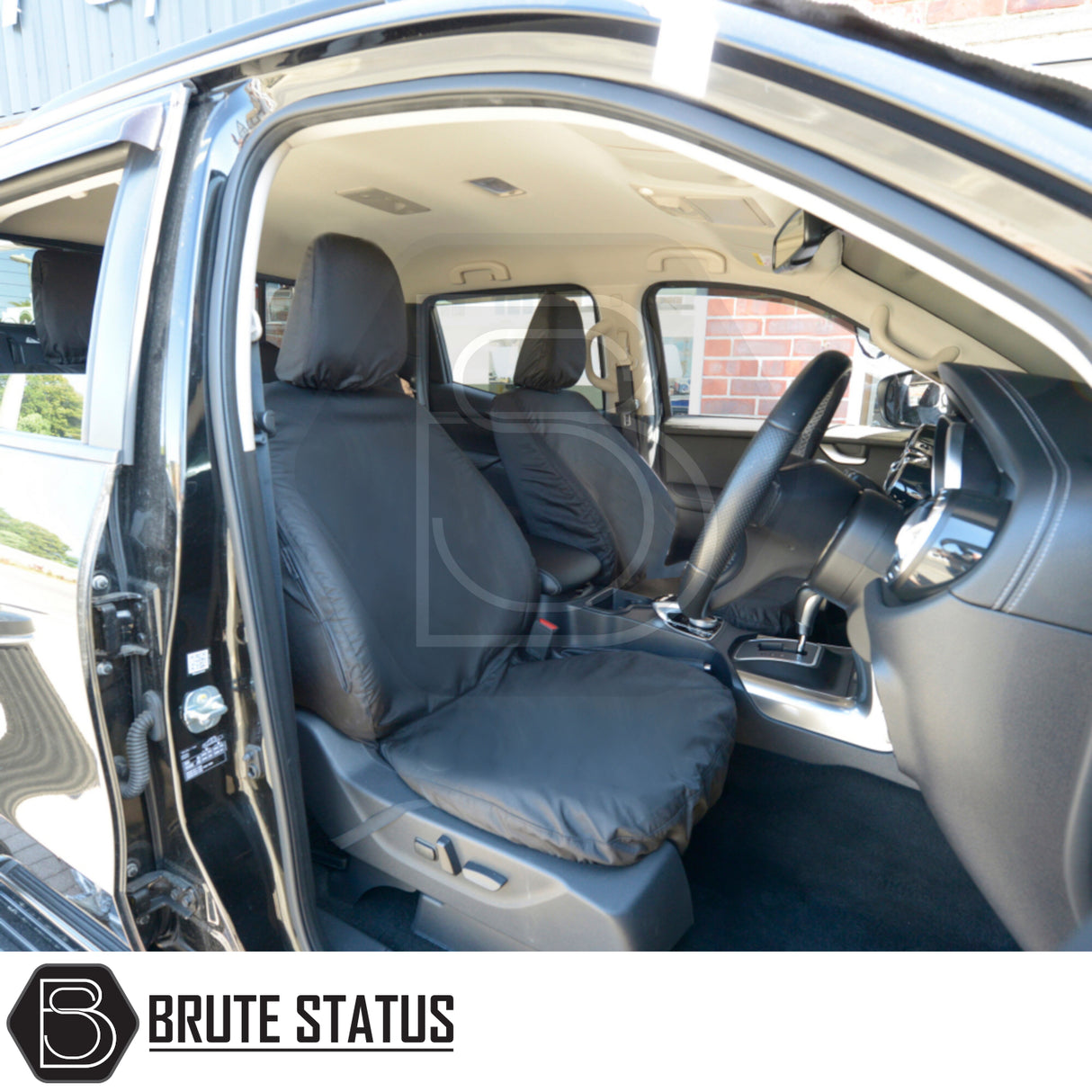 Mercedes X-Class 2017-2020 Double Cab Cotton-Backed PU Seat Covers shown snugly fit, highlighting tailored design and premium materials for enhanced interior protection.