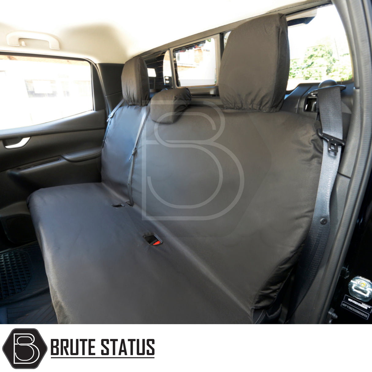 Mercedes X-Class 2017-2020 Double Cab Cotton-Backed PU Seat Covers shown fitted on a backseat, demonstrating snug, tailored design and premium protective material.