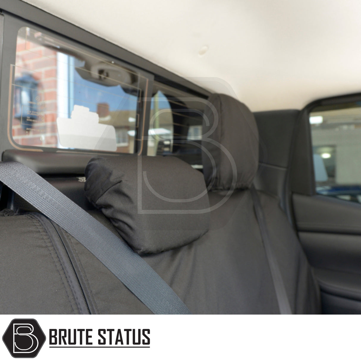 Mercedes X-Class 2017-2020 Double Cab Cotton-Backed PU Seat Covers shown fitted on a car seat, showcasing tailored fit and premium materials for enhanced protection.