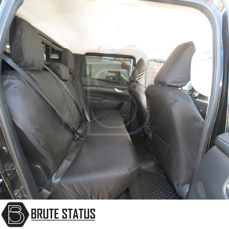 Mercedes X-Class 2017-2020 Double Cab Cotton-Backed PU Seat Covers shown installed, highlighting tailored fit and premium materials for enhanced vehicle interior protection.