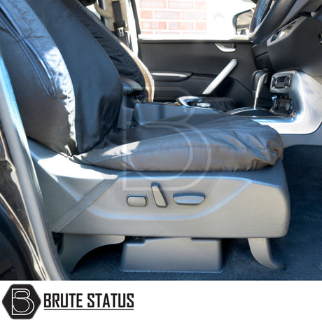 Mercedes X-Class 2017-2020 Double Cab seat covers, tailored for a snug fit, showcasing premium cotton-backed polyester with waterproof coating, enhancing interior protection and style.