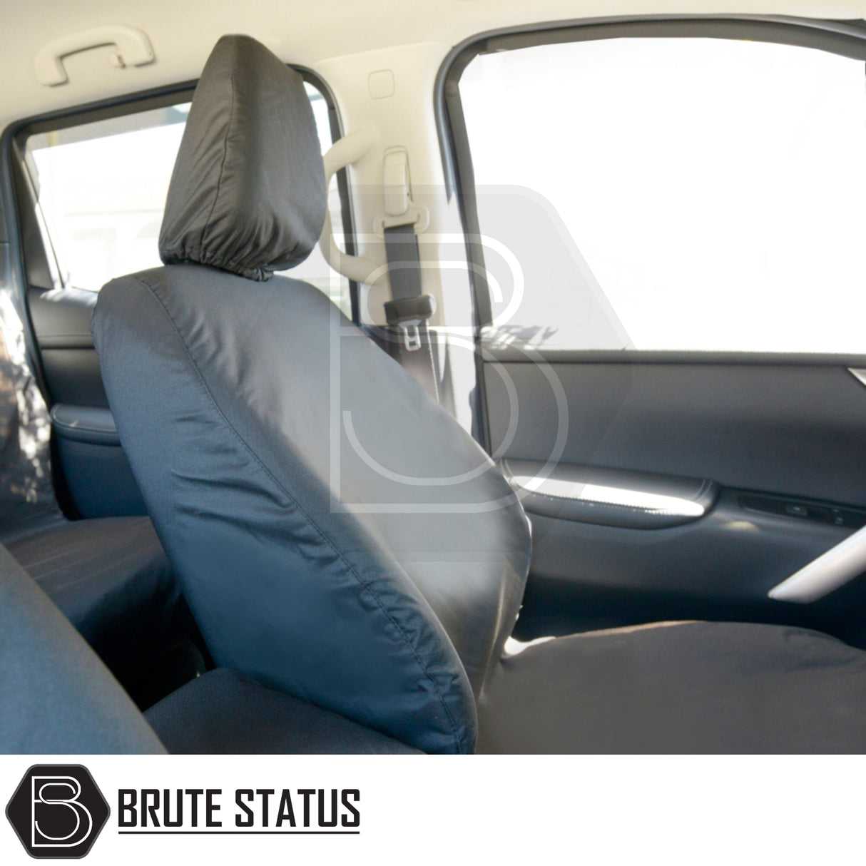 Mercedes X-Class 2017-2020 Double Cab Cotton-Backed PU Seat Covers fitted in car interior, showcasing tailored design and premium materials for enhanced protection and style.