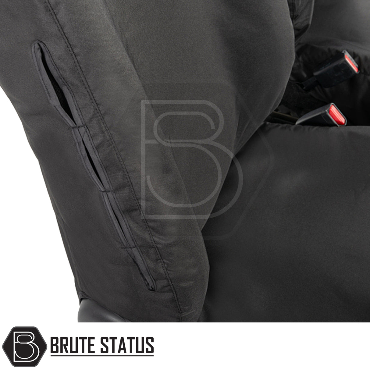 Toyota Hilux 2016+ MK8 & MK9 seat covers, tailored cotton-backed PU, shown close-up on black recliner, emphasizing premium, waterproof materials for trucks.