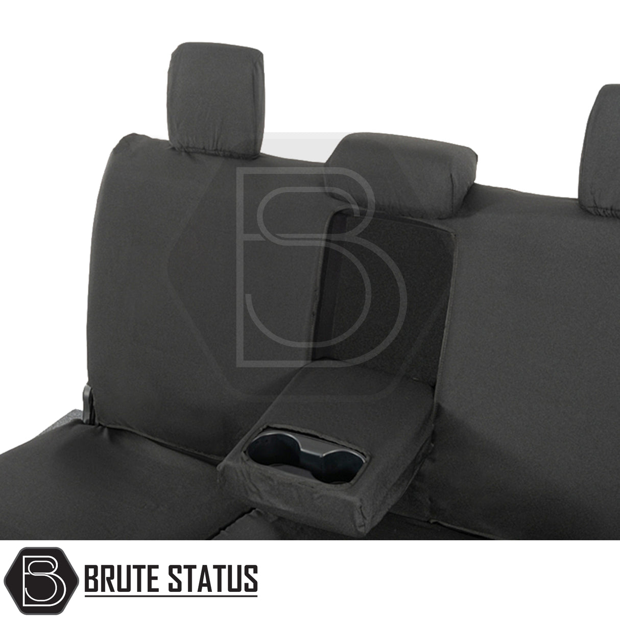Toyota Hilux 2016+ MK8 & MK9 seat cover, custom-fit with cup holder, showcasing tailored cotton-backed PU material for durability and protection.