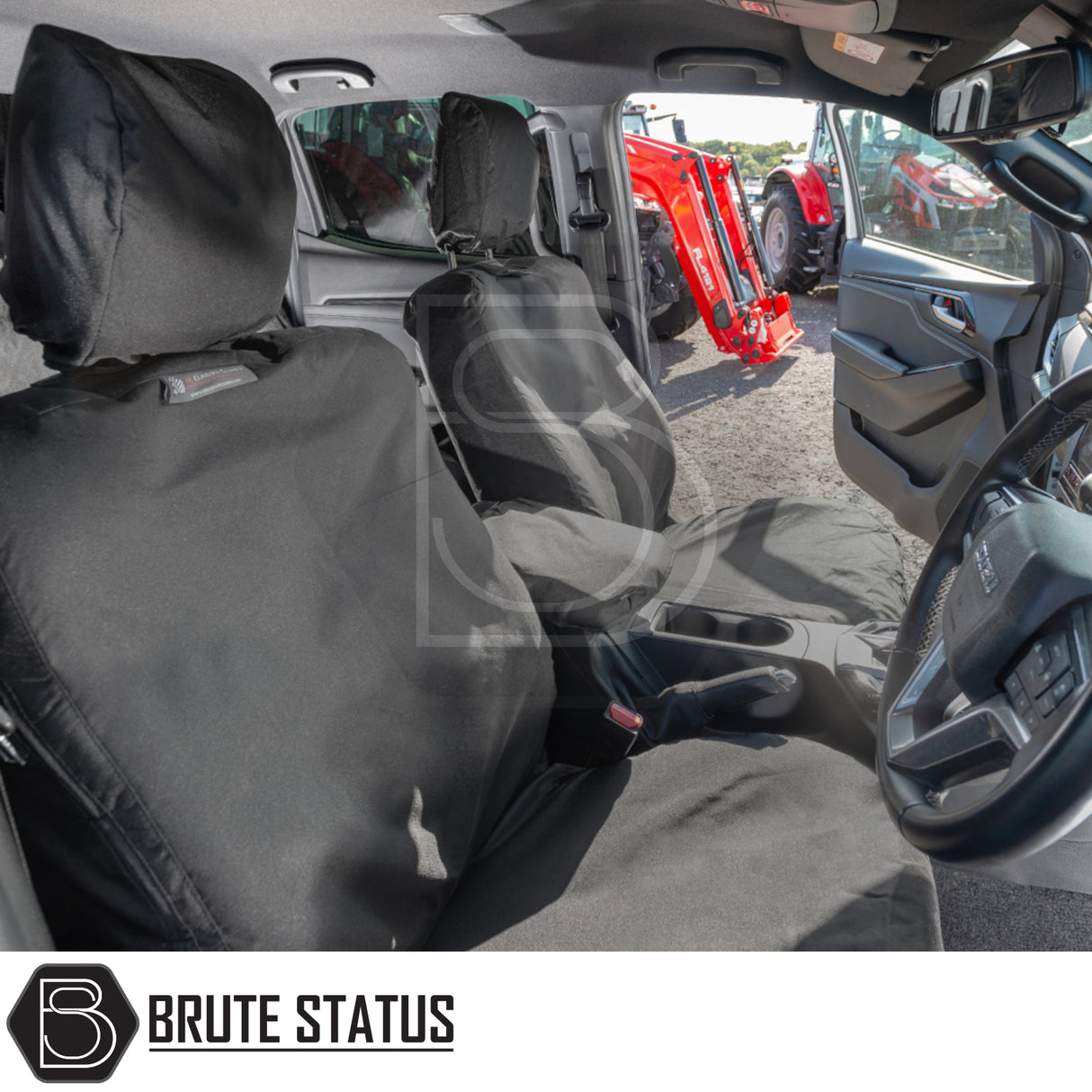 Isuzu D-Max 2021+ Double Cab Cotton-Backed PU Seat Covers installed in a vehicle's interior, showcasing tailored fit and premium materials.