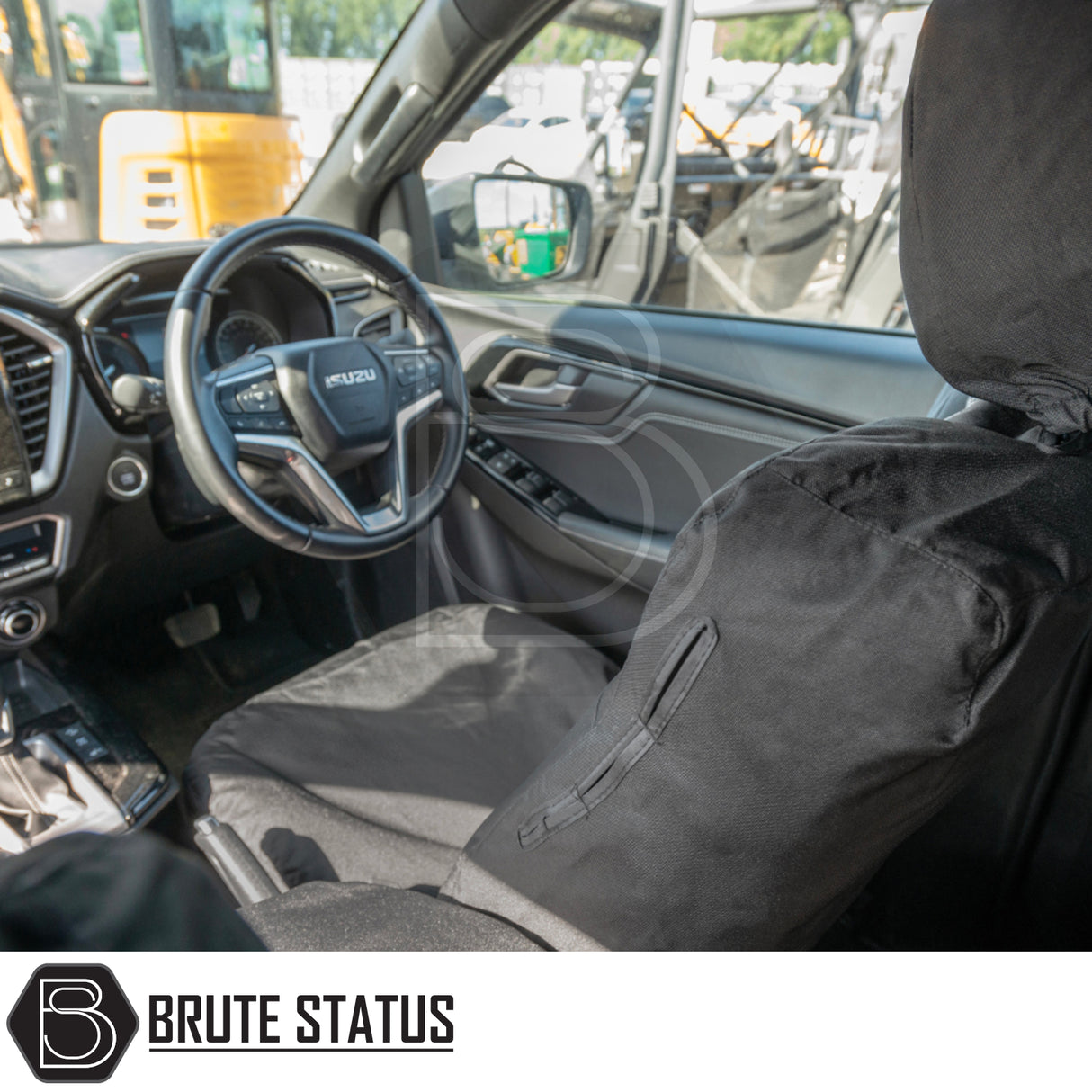 Isuzu D-Max 2021+ Double Cab Seat Covers shown fitted in vehicle, highlighting custom-tailored design and premium, waterproof materials for optimal seat protection.