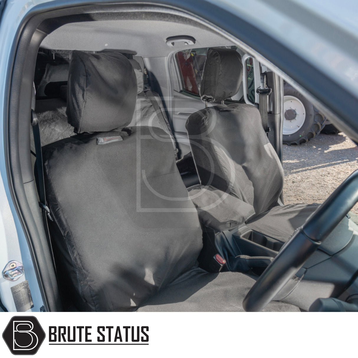 Isuzu D-Max 2021+ Double Cab Cotton-Backed PU Seat Covers, precisely tailored for snug fit and protection, visible in a car interior setting.