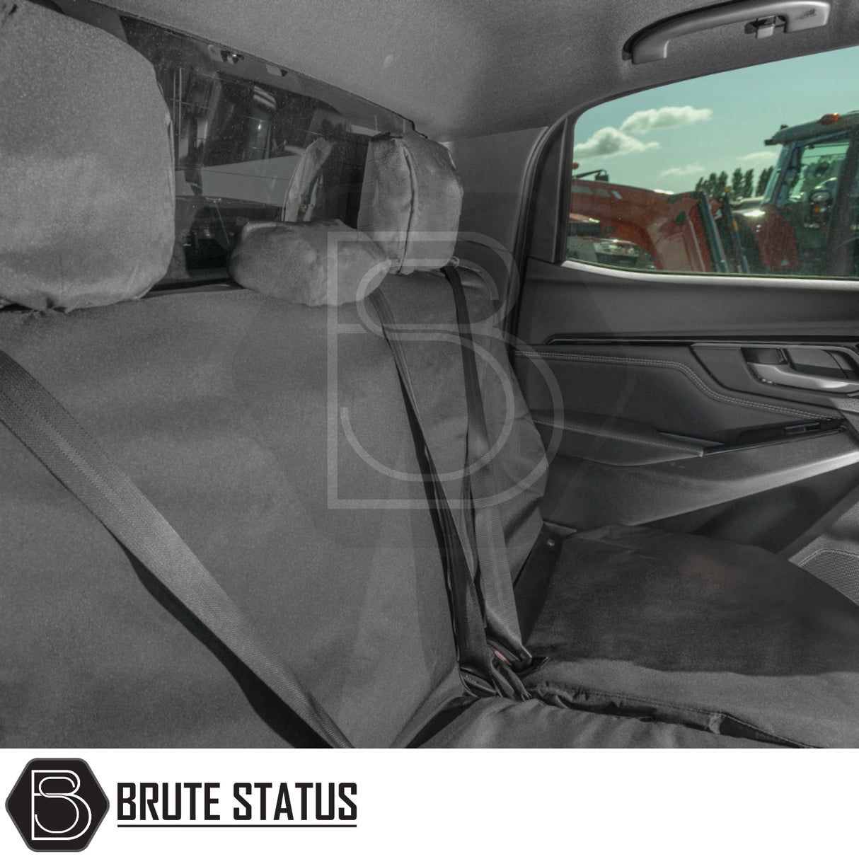 Isuzu D-Max 2021+ Double Cab seat covers showcased inside vehicle, highlighting tailored fit and premium, waterproof materials for enhanced protection and style.