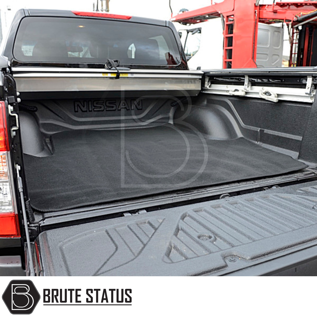 Nissan Navara 2015-2023 NP300 Carpet Load Bed Liner displayed in a truck bed, showcasing its durable, tailored fit and non-slip backing for secure cargo placement.
