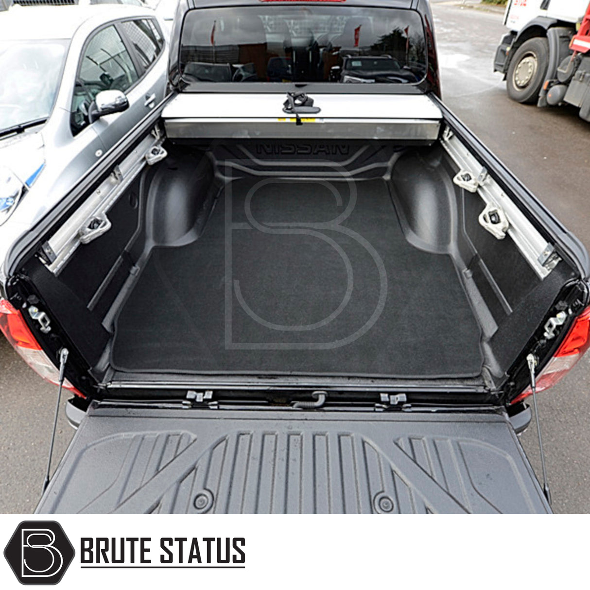 Nissan Navara 2015-2023 NP300 Carpet Load Bed Liner, custom-fit for pickup beds, showcasing a durable, non-slip design tailored for secure transport.