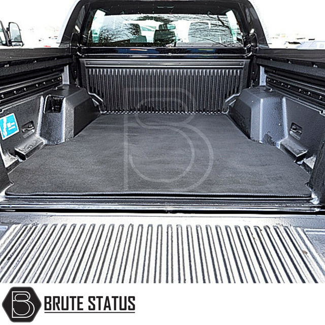Ford Ranger 2012-2019 T6 & T7 Carpet Load Bed Liner in truck bed, showcasing tailored fit and durable materials with non-slip backing for secure cargo placement.