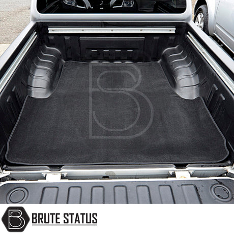 Nissan Navara 2005-2015 D40 Carpet Load Bed Liner displayed in truck bed, showcasing its custom fit and durable, anti-slip carpet material.