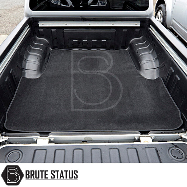 Nissan Navara 2005-2015 D40 Carpet Load Bed Liner displayed in truck bed, showcasing its custom fit and durable, anti-slip carpet material.