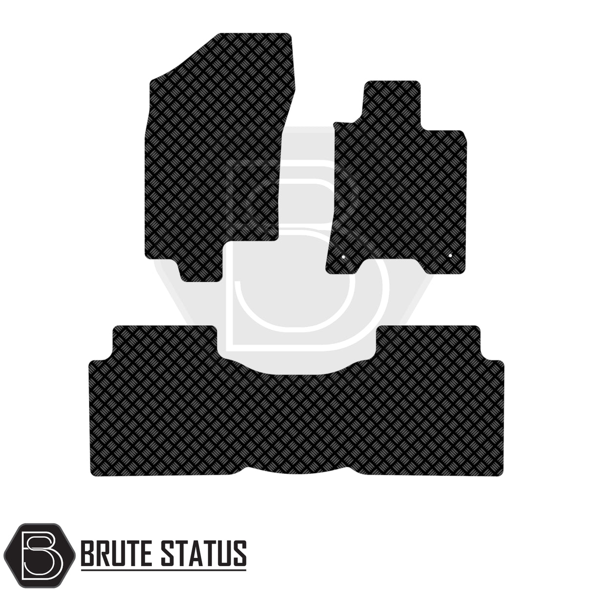 Nissan Navara 2015-2023 Double Cab Rubber Floor Mats, featuring three black, diamond-textured panels, designed for precise fit and protection in right-hand drive vehicles.