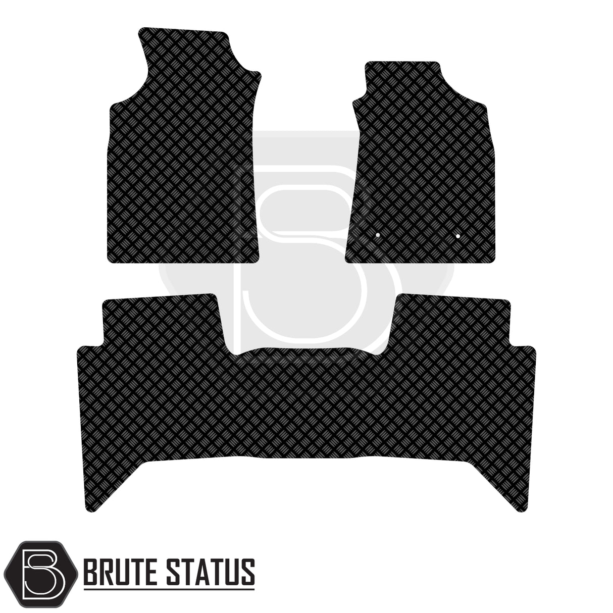 Toyota Hilux 2011-2016 Double Cab Rubber Floor Mats set with diamond-plate pattern, featuring two front and two rear mats by Brute Status.