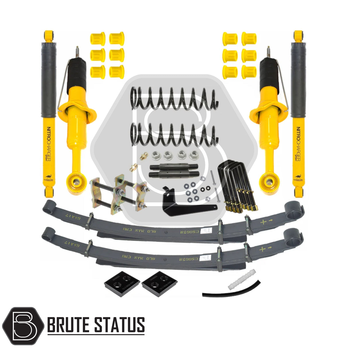 Ford Ranger 2023+ T9 Old Man Emu Nitrocharger 40mm Suspension Lift Kit with shocks, coil springs, leaf springs, U-bolts, and mounting hardware for enhanced off-road performance.