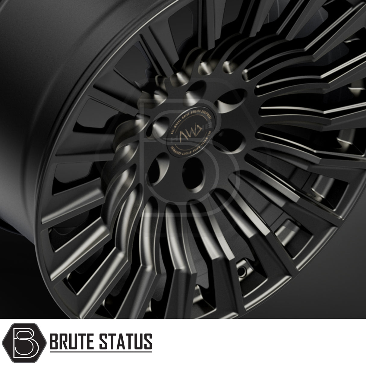 Hawke Wheels Denali XXC alloy rim featuring a central silver logo, designed for customization of pick-up trucks, available in gloss or matt black.