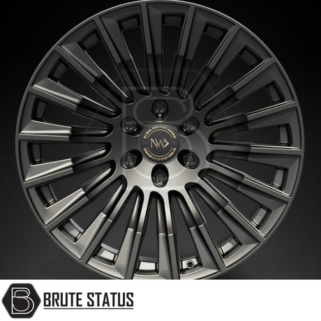 Hawke Wheels Denali XXC alloy rim featuring a central silver logo, designed for customization of pick-up trucks, available in gloss or matt black.