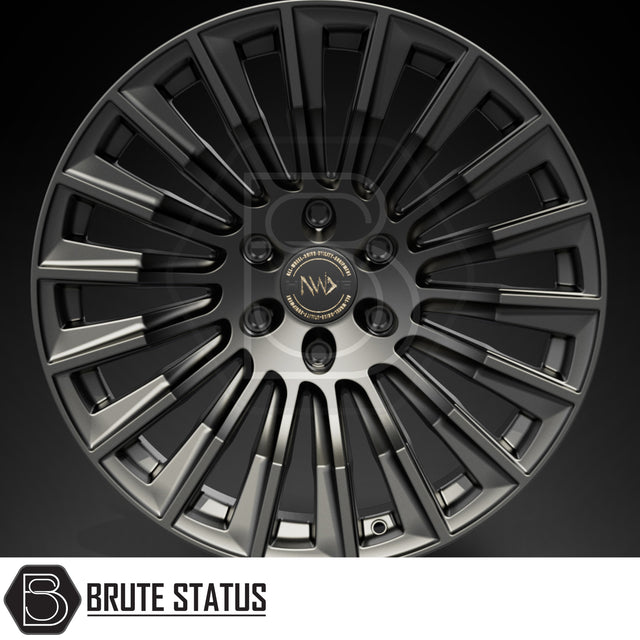Hawke Wheels Denali XXC alloy rim featuring a central silver logo, designed for customization of pick-up trucks, available in gloss or matt black.