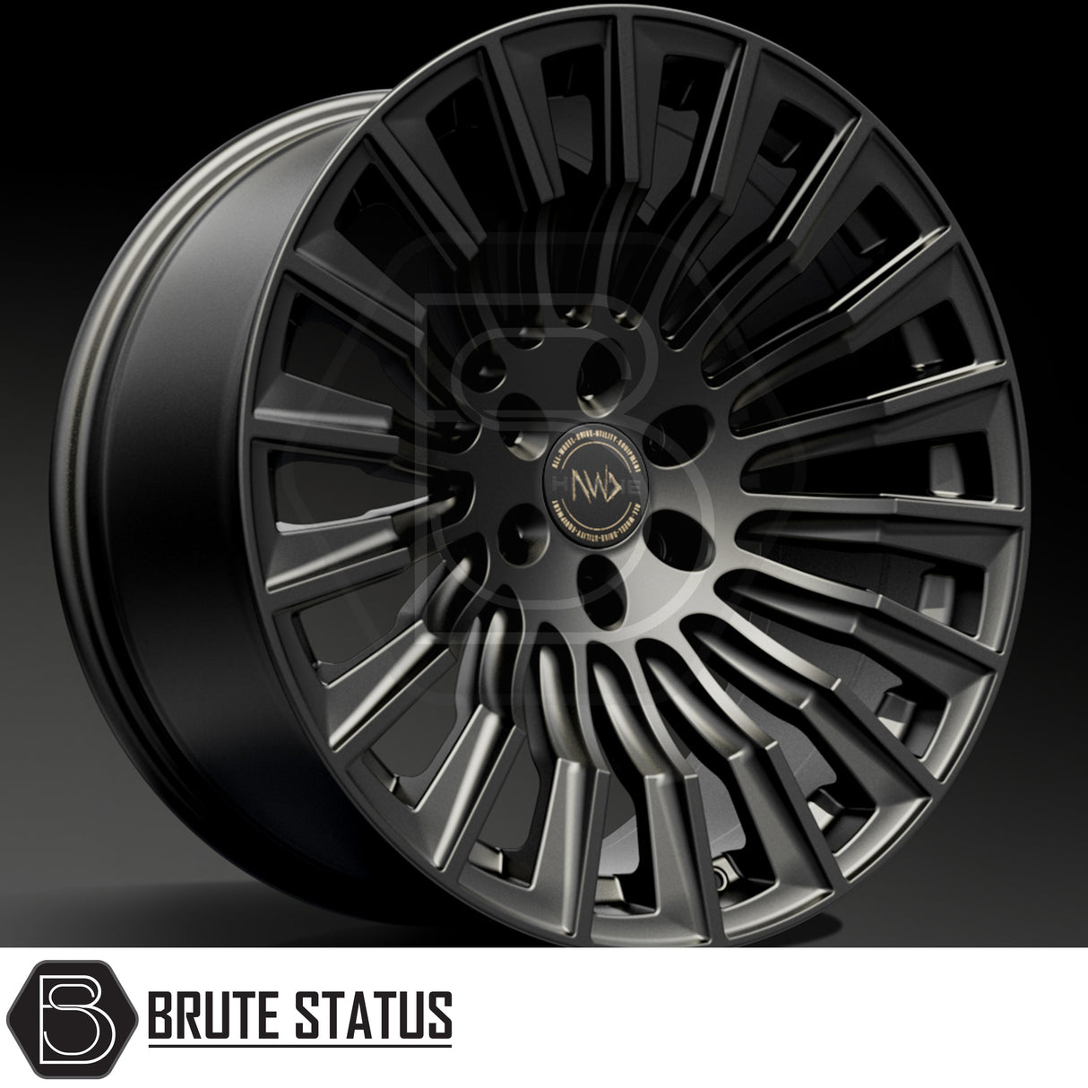 Hawke Wheels Denali XXC alloy rim featuring a central silver logo, designed for customization of pick-up trucks, available in gloss or matt black.
