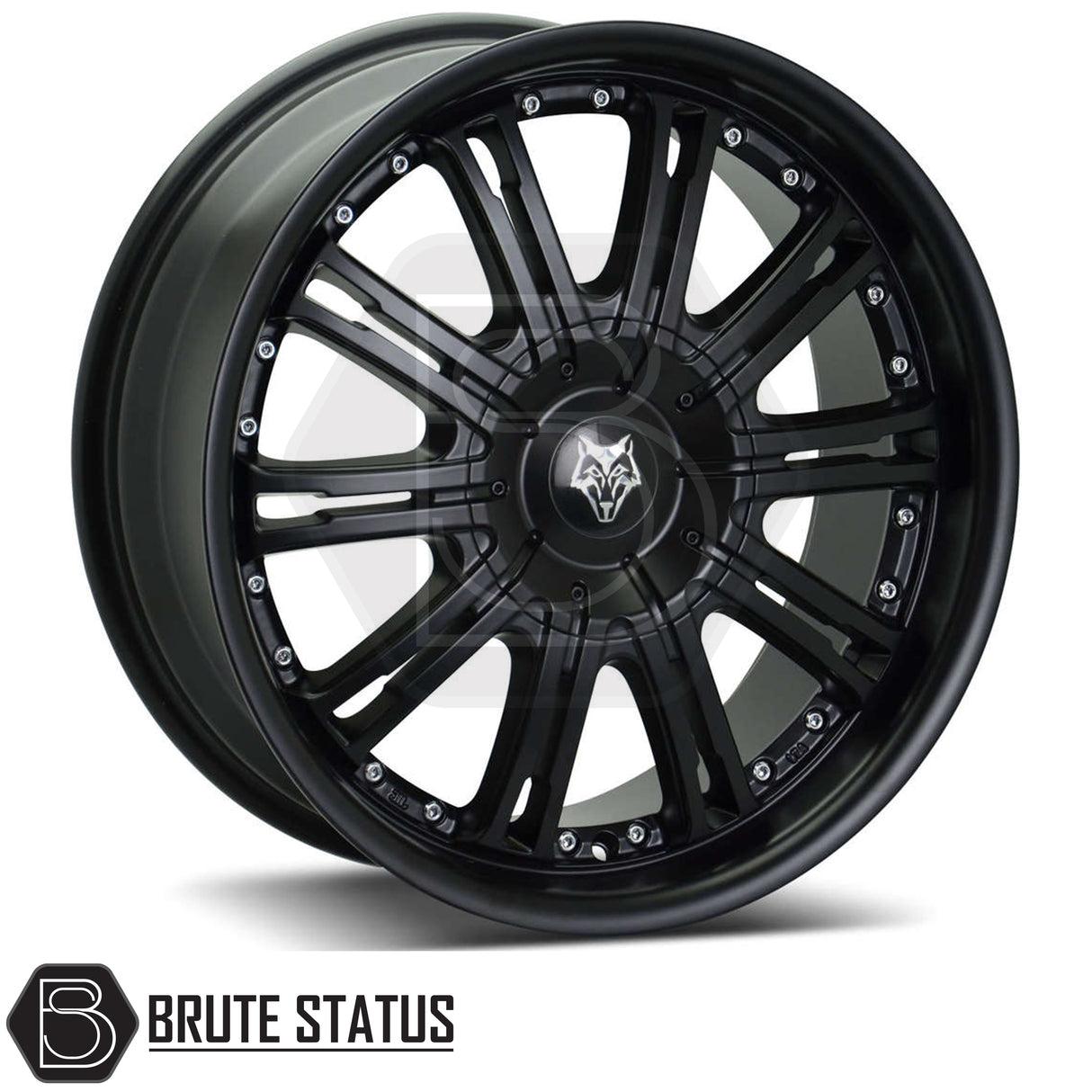 Wolfrace Explorer Vermont Matte Black Wheels with Silver Rivets – Set of 4 – 22x9.5 alloy wheels with 6x139.7 PCD, ET20 offset, centre bore options 67.1–106.1mm, 1150kg load rating, supplied complete with wheel nuts and spigot rings.