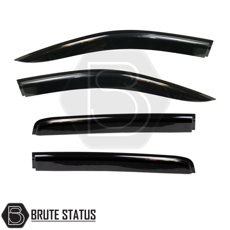 Ford Ranger 2012-2022 T6 T7 T8 Window Wind Deflectors, featuring a durable black design with white lettering, enhance aerodynamics and provide rain protection.