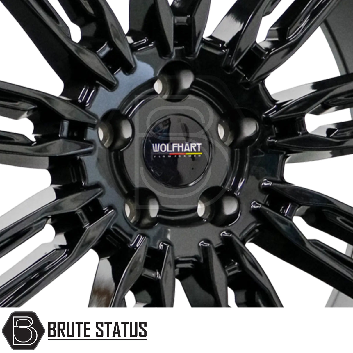 Wolfhart Flowformed RR1 Gloss Black Polished Wheels – 22x9.5, 5x120 PCD – Complete set of 4 alloy wheels for trucks and SUVs, ET37 offset, 65.1mm centre bore, 1050kg load rating, comes with wheel nuts and spigot rings for easy fitment.
